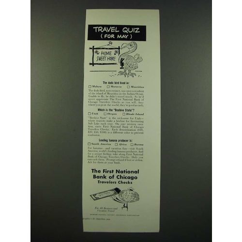 1956 First National City Bank Travelers Checks Ad - Travel Quiz