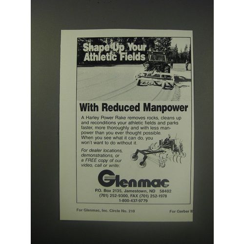 1990 Glenmac Harley Power Rake Ad - Shape up your athletic fields