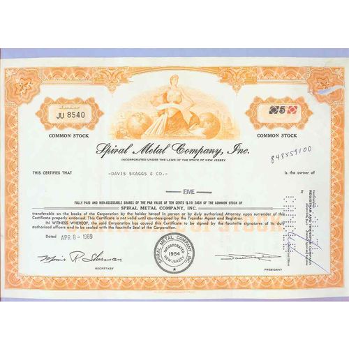 New Jersey na Stock Certificate-Company:  Spiral Metal Compan, Inc.-~82