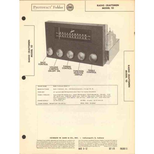RADIO CRAFTSMEN model 10 AM FM radio tuner Sams Photofact manual
