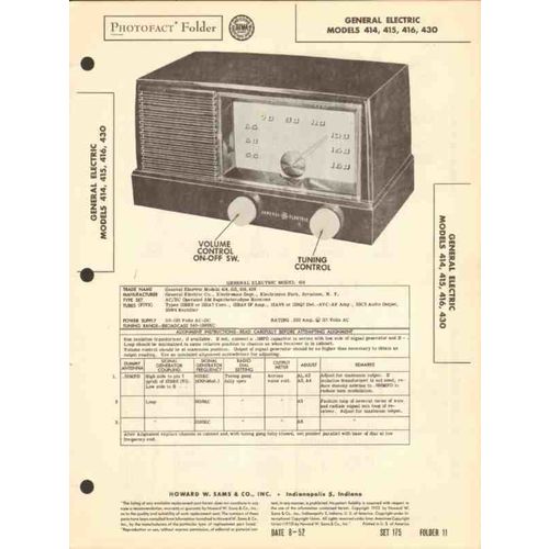 GENERAL ELECTRIC model 414 415 416 430 AM radio Sams Photofact manual