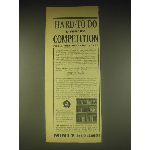 1962 Minty Bookcases Ad - Hard-to-do literary competition for a free Minty