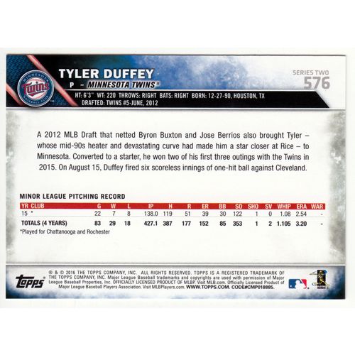 2016 Topps baseball card 576 Tyler Duffey - Twins