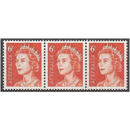 Australia 1970 SG387a 6c Orange Strip of 3 Unmounted Mint . .. .
