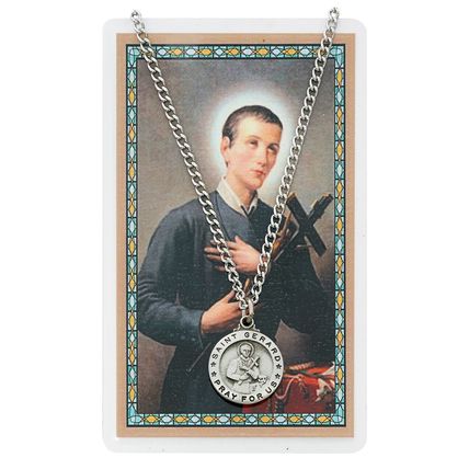 St. Gerard Medal Necklace, with 24 inch chain and a Laminated Prayer Card