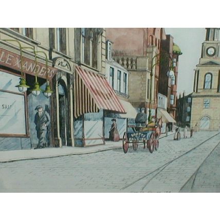 FRAMED DOUBLE MOUNTED PRINT, HIGH STREET FALKIRK 1915, Catherine Neville, Rare.