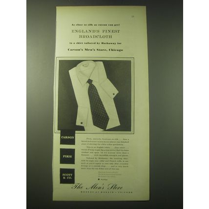 1948 Carson Pirie Scott & Co. Hathaway Shirt Ad - As close to silk as cotton