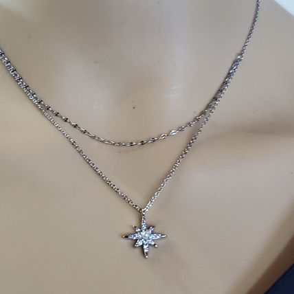 925 Silver Double Necklace Topaz Star Pendant - Very Dainty