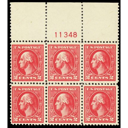 528B, Mint NH VF 2¢ Top Plate Block of Six - Stuart Katz