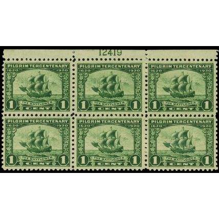548, Mint VF NH 1¢ Top Plate Block of Six Stamps .. Stuart Katz