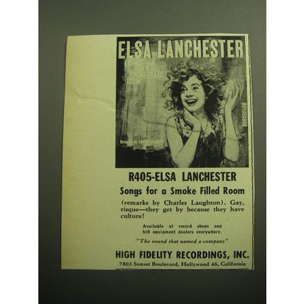 1958 High Fidelity Recordings Album Ad - R405-Elsa Lanchester Songs for a Smoke