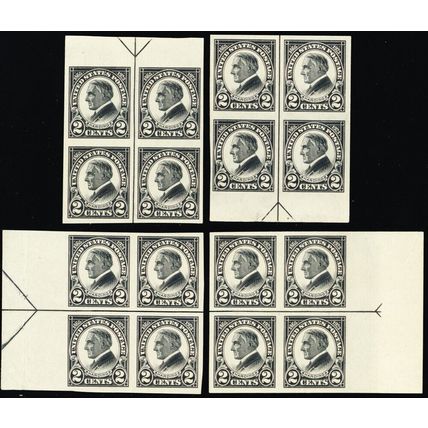 611, Mint NH 2¢ Superb Set of Four Arrow Blocks - Stuart Katz