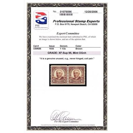 686, Mint XF/Superb NH Coil Pair With Graded 95 PSE Certificate Stuart Katz