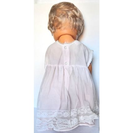 1990's VINTAGE DOLL - JOINTED - BROWN MOVING EYES - WHITE COTTON NIGHTIE - 47 cm