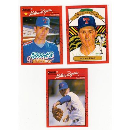 THREE 1990 Donruss Nolan Ryan baseball cards #166, #659 & #665 - HOF