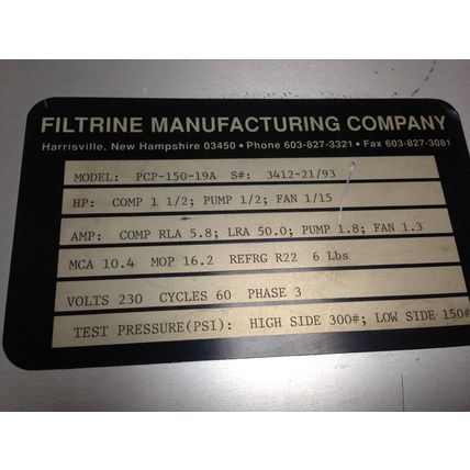 FILTRINE PCP-150-19A CLOSED LOOP COOLANT CHILLER CONTROL, 230VAC, 3-PH ,DI
