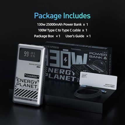 MoveSpeed 130W Power Bank 25000mAh 100W 65W Mobile Phone Laptop Battery Charger