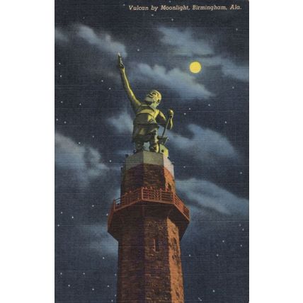 Vulcan By Moonlight Mint Linen Vintage USA Postcard