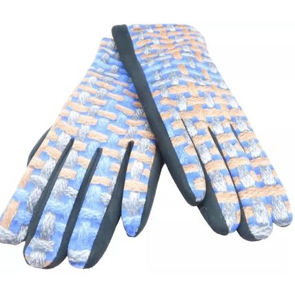 Ladies Gloves Blue & Brown Weave Detail with Black Back 23 CM Clothing Accessory