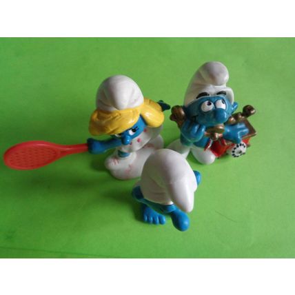 Job lot of 9 modern smurfs telephone smurfette tennis papa brainy judo chef