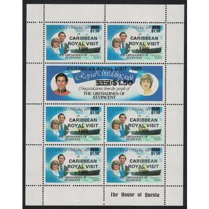 St. Vincent Gren Royal Visit Ovpt Sheetlet 1985 MNH SG#424-425