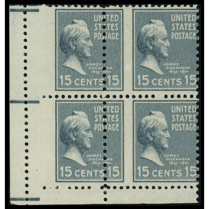 820, Mint NH/LH 15¢ - Misperfed Error Block * Stuart Katz