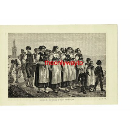 Singing At Kirchemesse, Village Fete, Alsace, Book Illustration (Print), 1875