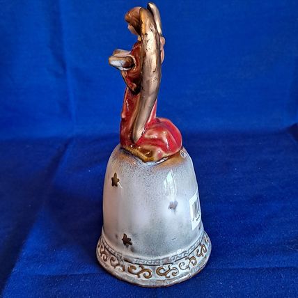 ANGEL READING BOOK BELL Figurine Christmas Deco Gold Accents 6"