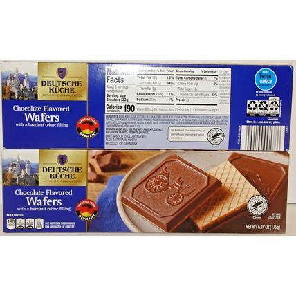 Deutsche Kuche Chocolate Wafers with a hazelnut crème filling 6.17oz (2 Boxes)