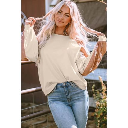 Apricot Western Print Patch Long Sleeve Top
