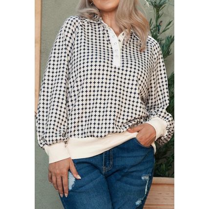 Black Plus Size Two Tone Contrast Collared Pullover Sweatshirt