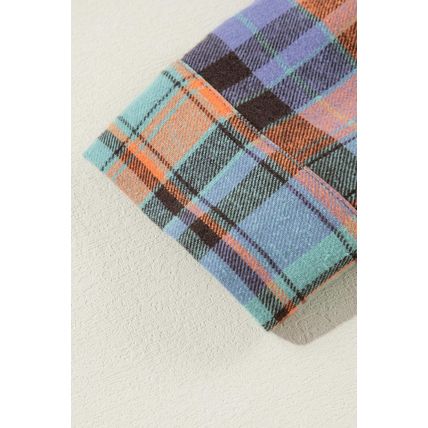 Orange Plus Size Plaid Print Buttoned Shirt