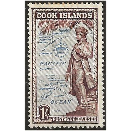 Cook Islands 1949 SG157 1/- Light Blue & Chocolate Mounted Mint .....