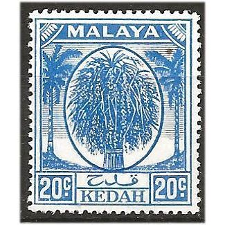 Kedah 1952 SG84a 20c Bright Blue Mounted Mint . .. .