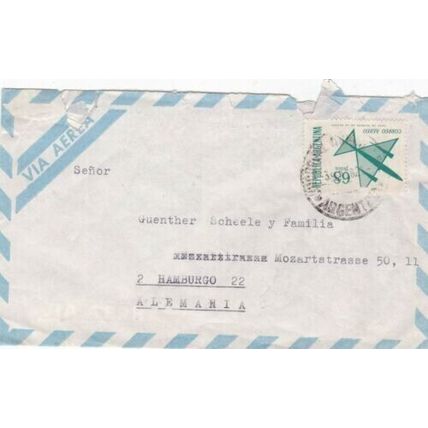 Argentina 1968 Victoria-Hamburg Germany Airmail Cover typed VGC
