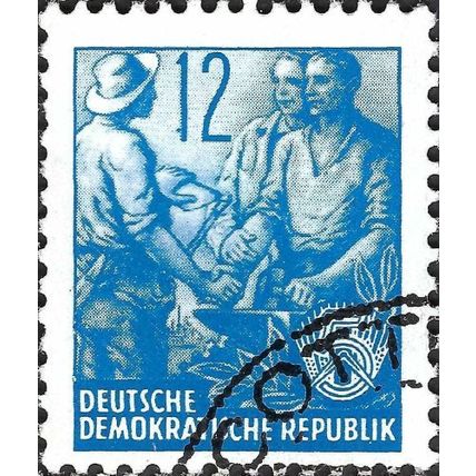 GERMAN DEM REP, 5 year plan, Agriculture Industry (dots), blue 1953, 12pf, #2