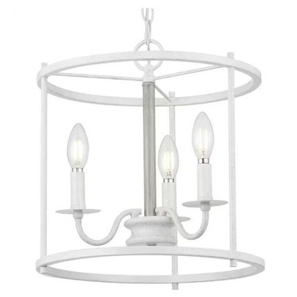 Somstreet 13.75" 3-Light Cottage White Cage Pendant Light Bleached Oak Accents