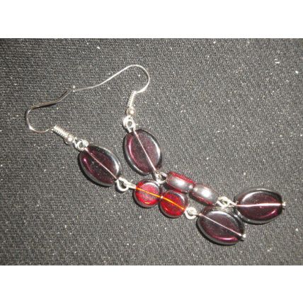 Special translucent purple over red silver edged long swing fun earrings