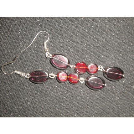 Special translucent purple over red silver edged long swing fun earrings