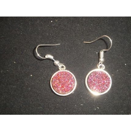 Exclusive round dark purple resin druse druzy 15mm sparkle earrings