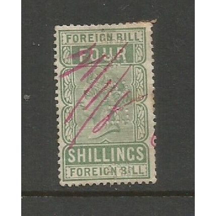 GB QV 1880s 4/- Foreign Bill Revenue / Fiscal Stamp in Green Used