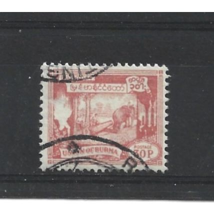 Burma.SG145 30p Elephant hauling log (Red).Fine Used.Jul25l