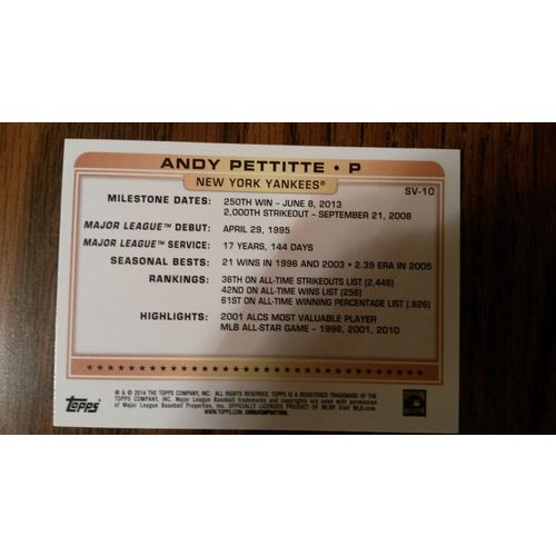 2014 Topps Super Veteran Card # SV-10 Andy Pettitte Mint (9) New York Yankees