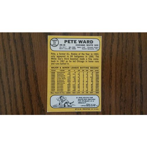 1968 Topps Card # 033 Pete Ward Very Good (3) Chicago White Sox