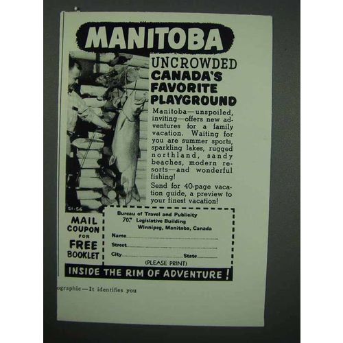 1957 Manitoba Canada Tourism Ad - Favorite Playground