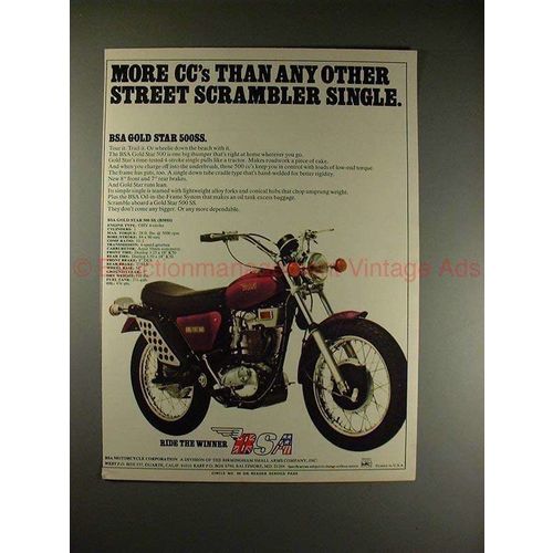 1972 BSA Gold Star 500SS Motorcycle Ad - More CC's!!