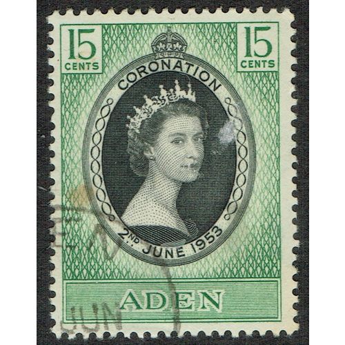 Aden 1953 Coronation 15c Black and Green SG47 FU