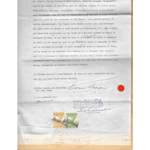 Newfoundland Inland Revenue #NRF38 + #NRF41 Cat $25.00, 1965 St Johns Deed