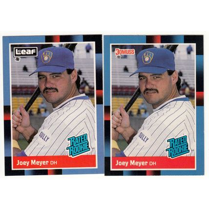 TWO Joey Meyer Rated Rookie baseball cards 1988 Donruss & Leaf #36
