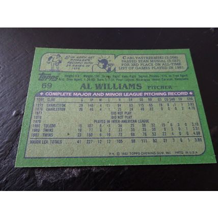 1982 Topps Card # 069 Al Williams Excellent-Mint (6) Minnesota Twins